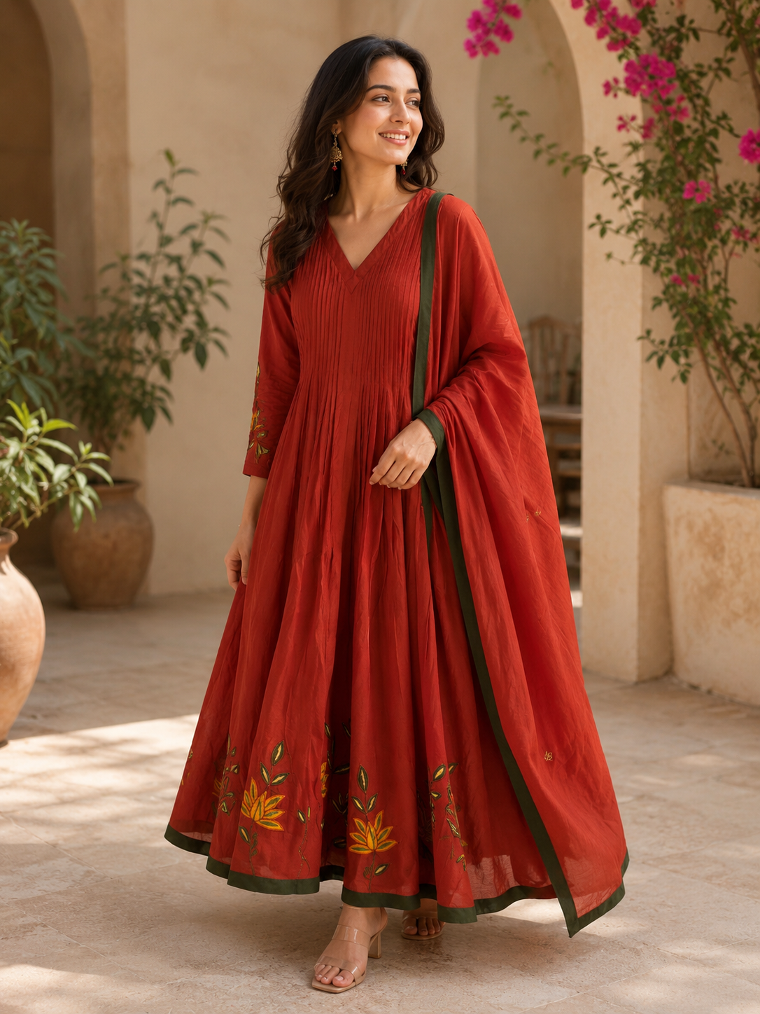 Mul Chanderi Anarkali Suit Set